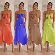 Sexy and versatile pleated skirt set, casual vacation lace up two-piece set Sexy and versatile pleated skirt set, casual vacation lace up two-piece set