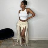 Fashionable and personalized cut-out spicy girl tassel skirt