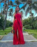 Sexy Diagonal Shoulder Set Casual Loose Pocket Women's Two Piece Set