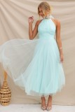 Hanging Neck Mesh High Neck Dress Multi Color Dress