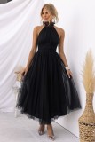Hanging Neck Mesh High Neck Dress Multi Color Dress