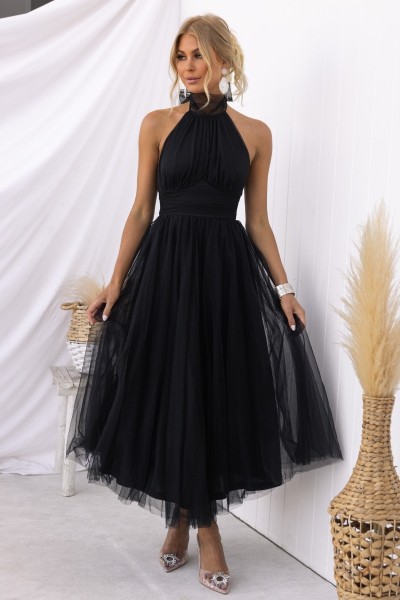 Hanging Neck Mesh High Neck Dress Multi Color Dress