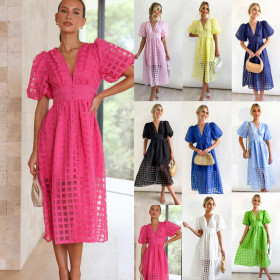 Fashion Multicolor Lantern Sleeve Dress Casual Party Dress