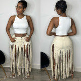 Fashionable and personalized cut-out spicy girl tassel skirt
