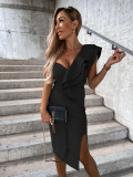 Sexy Oblique Shoulder Casual Dress Party Holiday Split Women's Dress