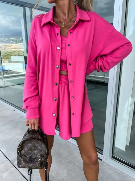 Casual Three Piece INS Vacation Loose Pocket Women's Shorts Set
