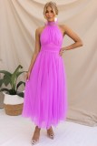 Hanging Neck Mesh High Neck Dress Multi Color Dress