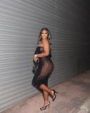 Sexy Tight Hollow Out Perspective Off Shoulder Low Chest High Elastic Dress Wrapped Hip Skirt
