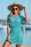Women's Solid Color Sexy Knitted Hollow Beach Bikini Swimwear Cover Up Sun Protection Clothing