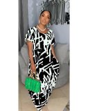 Oversized women's loose casual printed dress, oversized long skirt