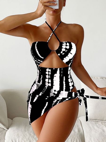 Multicolor One Piece Two Piece Swimwear Printed Hanging Neck Swimwear