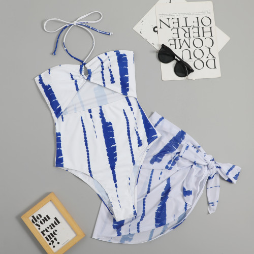 Multicolor One Piece Two Piece Swimwear Printed Hanging Neck Swimwear