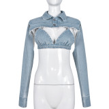 Denim Wash Chest Wrap Top Two Piece Sexy Women's Wear