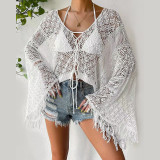 Women's Solid Color Sexy Knitted Hollow Beach Bikini Swimwear Cover Up Sun Protection Clothing
