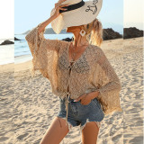 Women's Solid Color Sexy Knitted Hollow Beach Bikini Swimwear Cover Up Sun Protection Clothing