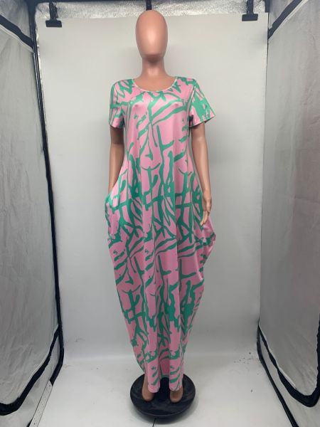 Oversized women's loose casual printed dress, oversized long skirt