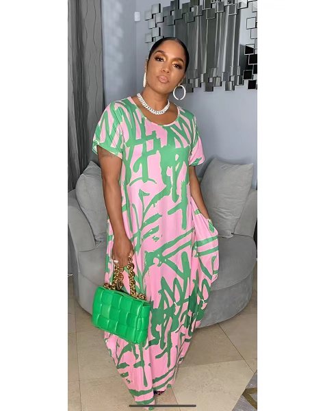 Oversized women's loose casual printed dress, oversized long skirt
