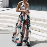 Fashion independent station V-neck fashion printed long skirt