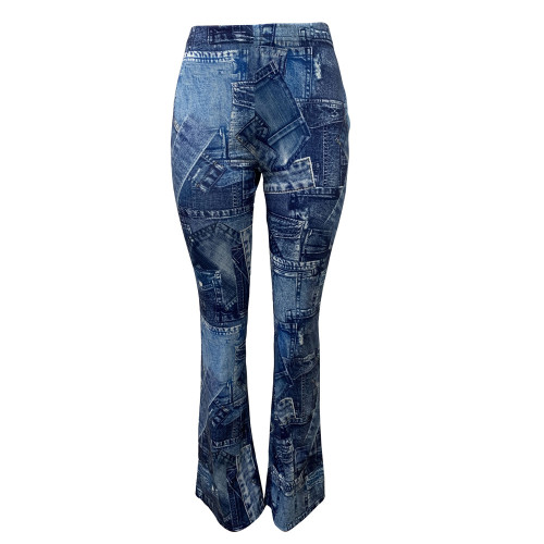 Loose digital printed straight tube rubber band pants