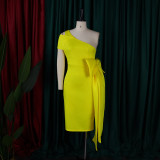 Solid Color Slim Bow Off Shoulder Dress Dress