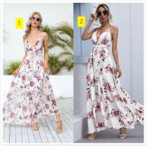 Chiffon printed strap sexy dress