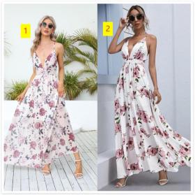 Chiffon printed strap sexy dress