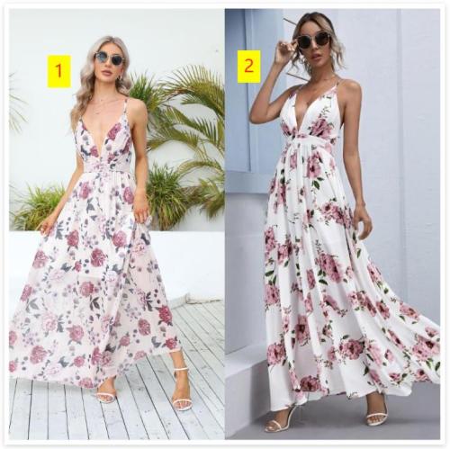 Chiffon printed strap sexy dress