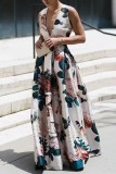 Fashion independent station V-neck fashion printed long skirt