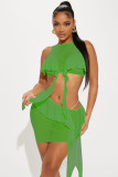 Sleeveless Tank Top Ruffle Edge Half Skirt Mesh Sexy Set