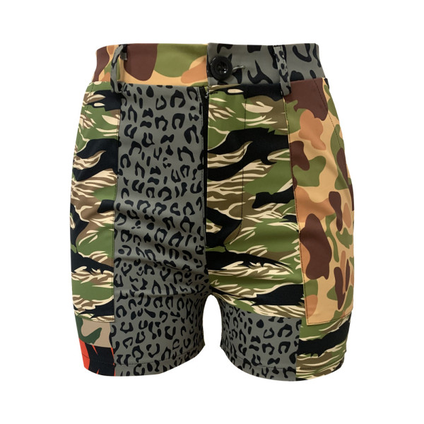 Women's cotton button zipper camouflage slim fitting sexy shorts