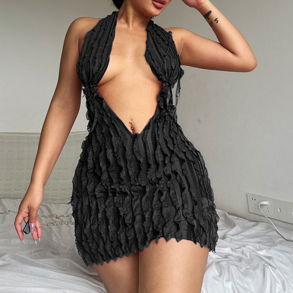 Slim Fit Texture Fabric Sexy Deep V Wrap Hip Dress