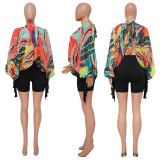 Shawl lace up solid color chiffon shirt bat sleeve top