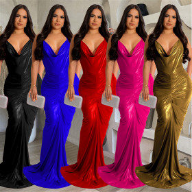 Fashion Women's Solid Color Shoulder Lace up Sleeveless Long Dress Dress