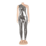 Women's jumpsuit metallic sleeveless tight sexy jumpsuit