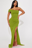 Temperament Irregular Off Shoulder Pleated Split Evening Dress Dress