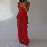 High slit ribbon sexy suspender dress