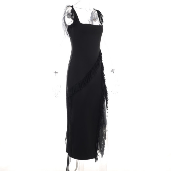 High slit ribbon sexy suspender dress