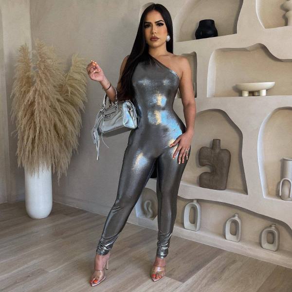 Women's jumpsuit metallic sleeveless tight sexy jumpsuit