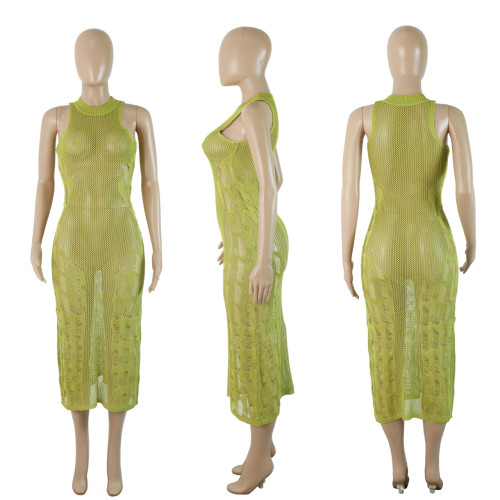 Beach Long Dress Knitted Tank Top Hollow Out Sexy Dress