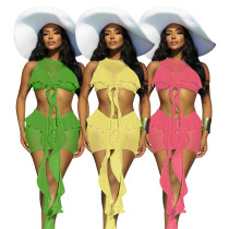 Sleeveless Tank Top Ruffle Edge Half Skirt Mesh Sexy Set