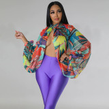 Shawl lace up solid color chiffon shirt bat sleeve top