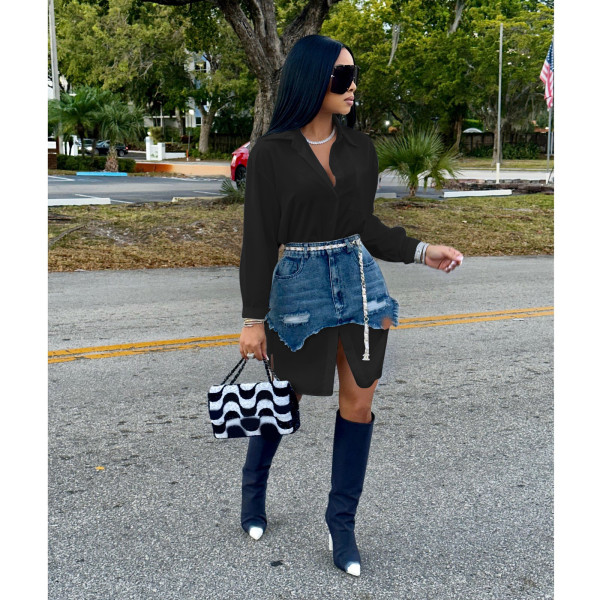 Fashion and personalized denim combination dress and shirt two-piece set