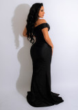 Temperament Irregular Off Shoulder Pleated Split Evening Dress Dress