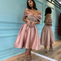 Simple and atmospheric long slim sequin off shoulder banquet evening dress Simple and atmospheric long slim sequin off shoulder banquet evening dress