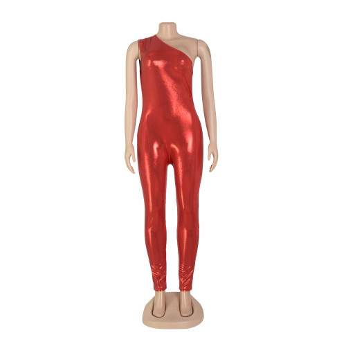Women's jumpsuit metallic sleeveless tight sexy jumpsuit