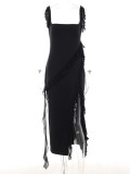High slit ribbon sexy suspender dress