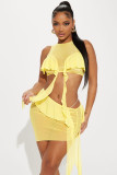 Sleeveless Tank Top Ruffle Edge Half Skirt Mesh Sexy Set
