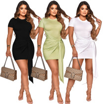 Round neck solid color short skirt pleated buttocks skirt Round neck solid color short skirt pleated buttocks skirt