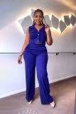 Polo collar vest set casual high waisted straight pants two-piece set