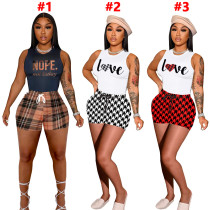 Women's Fashion Casual Tank Top Shorts Slim Fit Printing Two Piece Set
